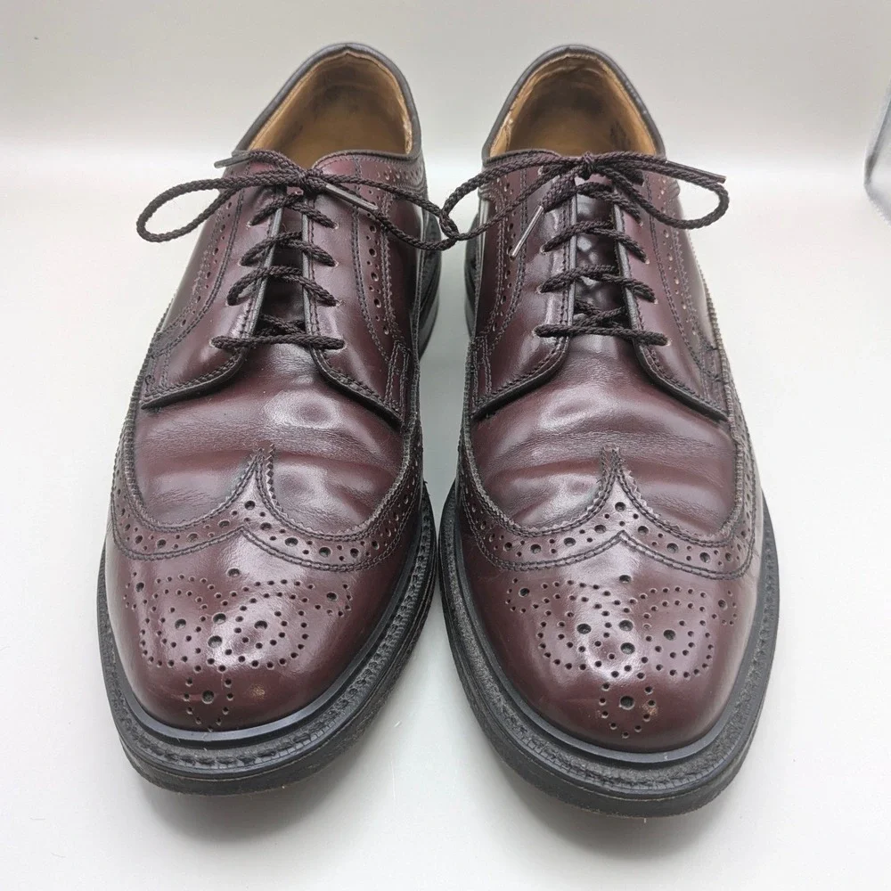 Vtg Dexter Burgandy Wingtip Oxfords 100% Leather Made in the USA Size 9 1/2